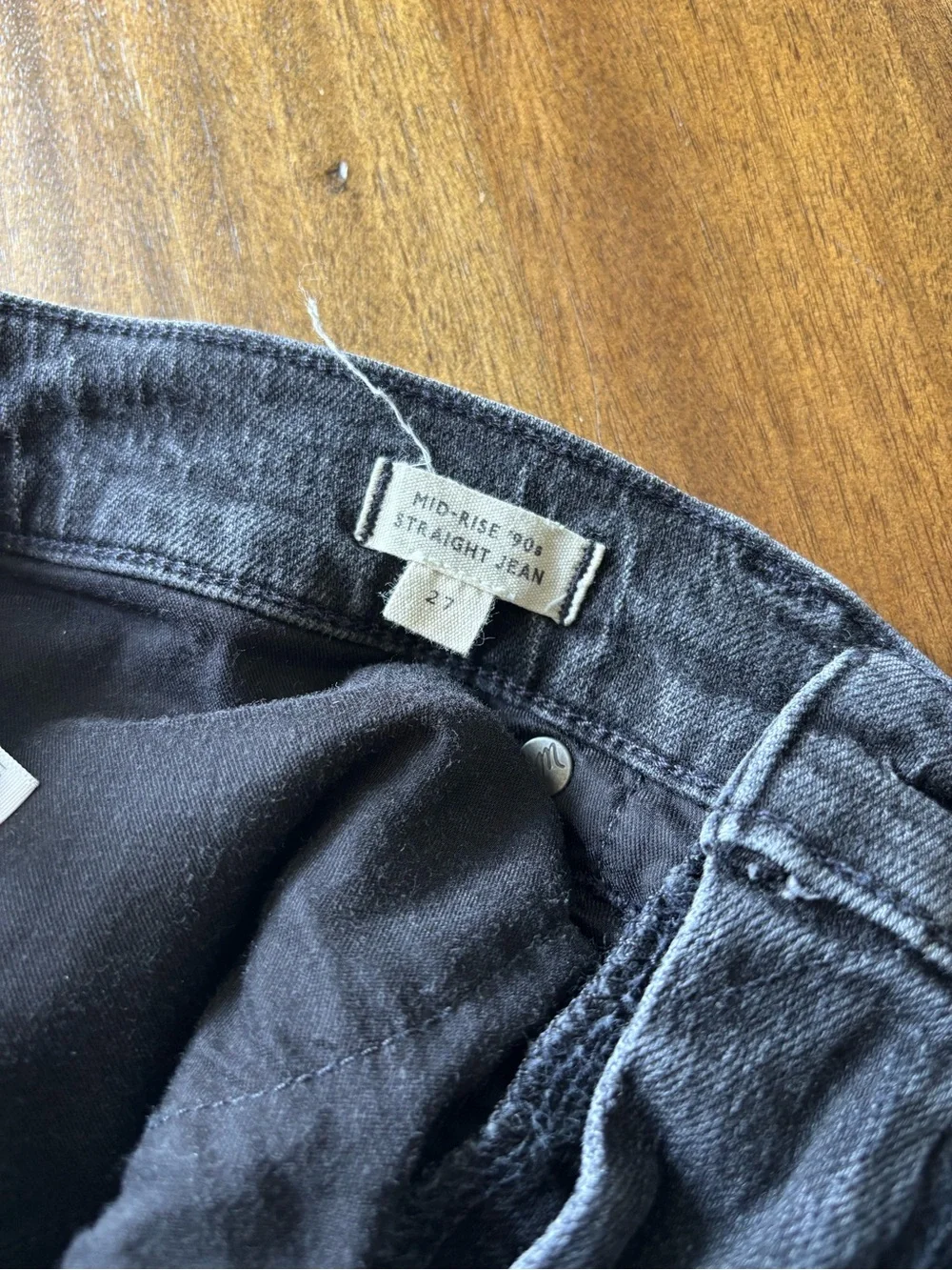 Madewell Mid-Rise '90s Straight Jeans Black Acid Marbled Wash Size 27 Cotton